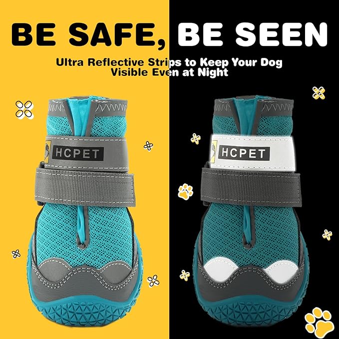 Hcpet Dog Shoes for Large Dogs, Breathable Dog Booties for Small Medium Dogs, Anti-Slip Dog Boots & Paw Protectors for Hot Pavement Winter Snow Hiking with Reflective Straps Blue Size 5