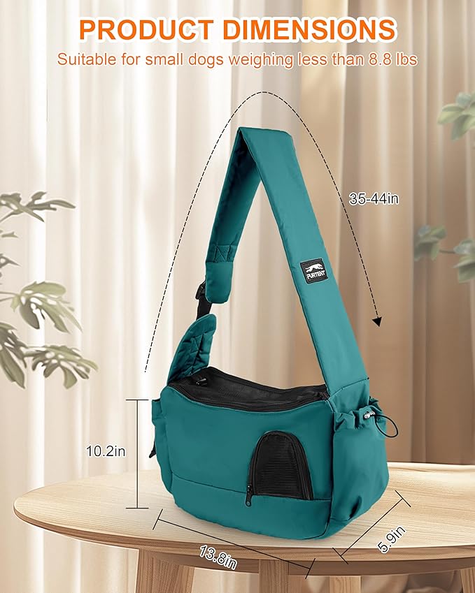 Dog Carrier Sling for Small Dogs & Cats Hand-Free Puppy Sling Purses with Storage Bag and Adjustable Shoulder Strap, Pet Sling Carrier Up to 8.8 Lbs (Blue)