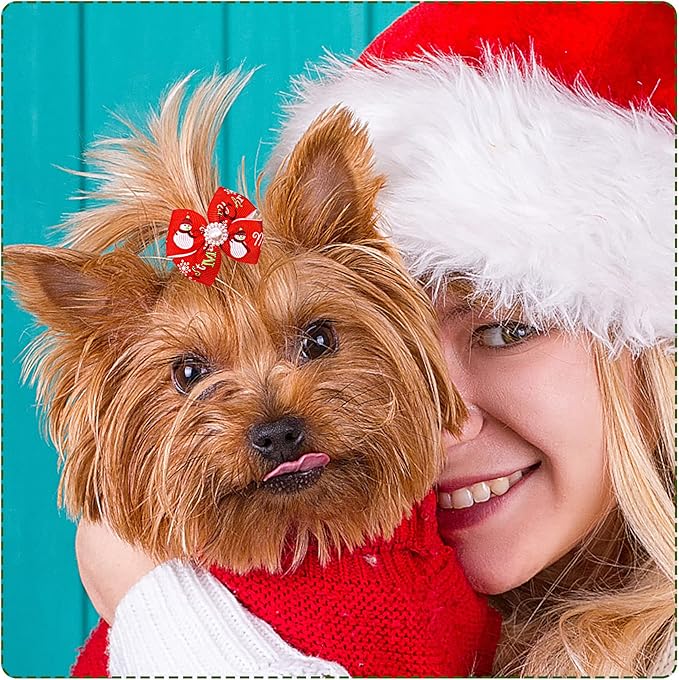 PET SHOW 20pcs Christmas Dog Hair Bows with Alligator Clips for Small Medium Dogs Bowknot Hair Clips Cat Puppy Yorkshire Grooming Hair Accessories for Xmas Party Costumes Assorted Randomly