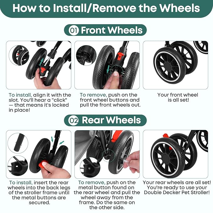 Double Pet Stroller for Dogs and Cats,Cat Strollers for 2 Cats,Double Dog Stroller for 2 Small Medium Dogs,4 Lockable Wheels/Lightweight/Folding,Grey