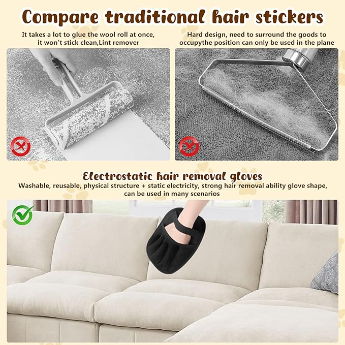 Magic Brush Pet Hair, Electrostatic Pet Hair Remover Gloves for Cats & Dogs, Upgraded Animal Fur Removal Tool, Reusable Cats & Dogs Grooming Gloves for Hair Removal (1)