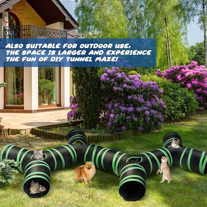 Upgraded Cat Tunnel Bone-Type, 4 Way Collapsible Cat Playhouse Pet Play Tunnel Tube with Storage Bag for Cats, Puppy, Rabbits, Ferret, Guinea Pig, Indoor and Outdoor Use