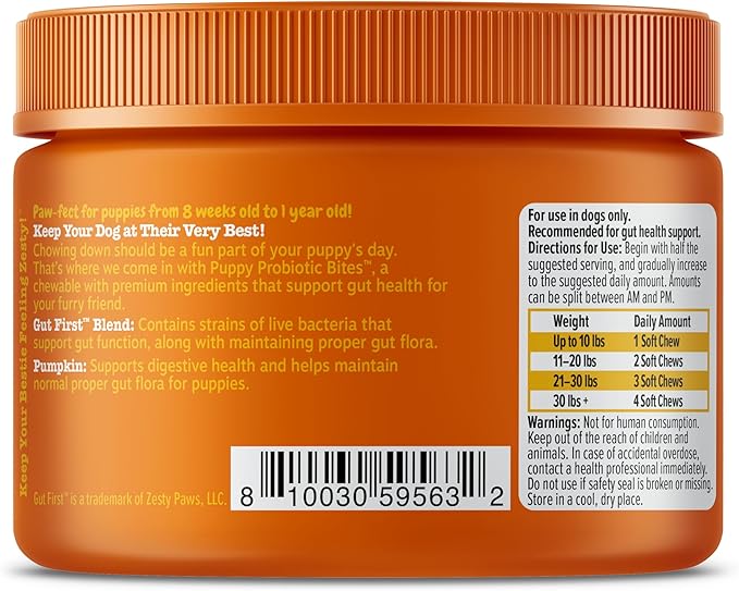 Zesty Paws Puppy Probiotics for Dogs - for Digestive Health, Gut Flora & Immune System Support - Dog Probiotics for Puppies with Bacillus subtilis & Pumpkin - 90 Count