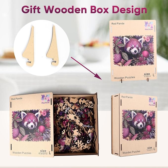 Mocfesk Wooden Puzzles for Adults, Red Panda Puzzles 499 Pieces, Unique Shaped Animal Jigsaw Puzzles for Adults and Kids, Birthday Gifts Fun Challenge Family Game 17.3'' x 12.9''