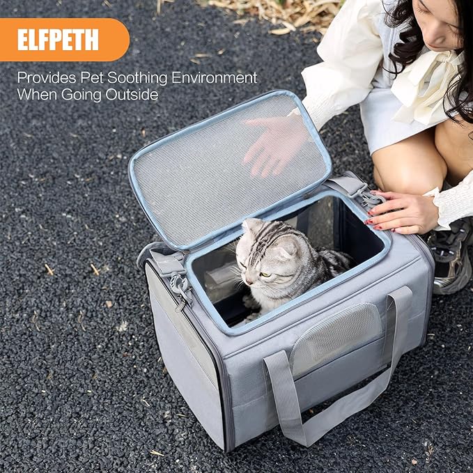 Pet Carrier with Wheels - Soft-side Wheeled Cat Carrier for Dogs with Telescopic Handle, Collapsible Rolling Pet Travel Bag Carrier for Large Cats Small Medium Dogs for Camping Vet Visiting Light Grey
