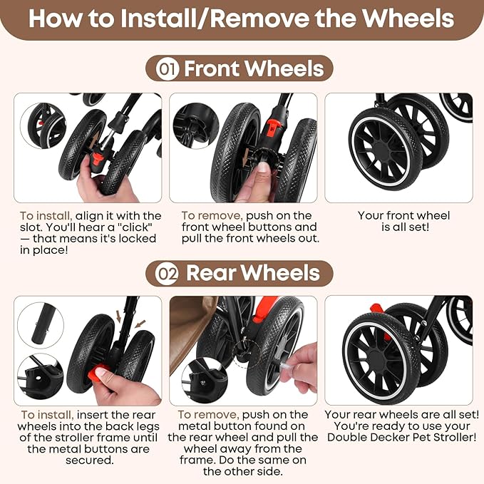 Double Pet Stroller for Dogs and Cats,Cat Strollers for 2 Cats,Double Dog Stroller for 2 Small Medium Dogs,4 Lockable Wheels/Lightweight/Folding,Khaki