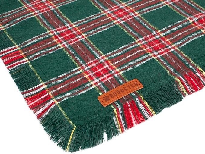ADOGGYGO Christmas Dog Bandanas with Tassels, Stylish Red Green Plaid Dog Scarf Bib, Multiple Sizes, Pet Christmas Bandanas for Large and Extra Large Dogs (X-Large)