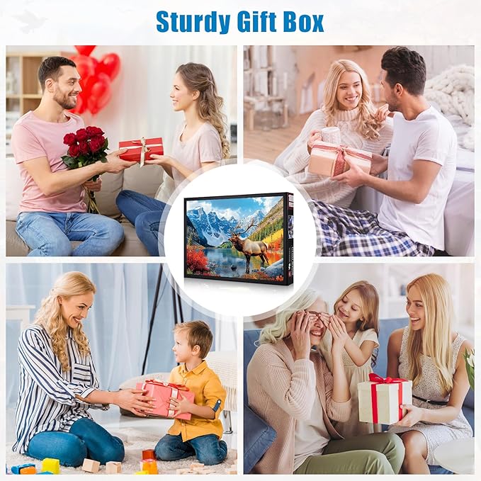 Puzzles for Adults 1000 Pieces, Majestic Elk in Mountain Lake Fall Landscape Puzzle with Letters on Back, Nature and Wildlife Jigsaw Puzzle for Relaxation, Gift for Game Night(28"x20")