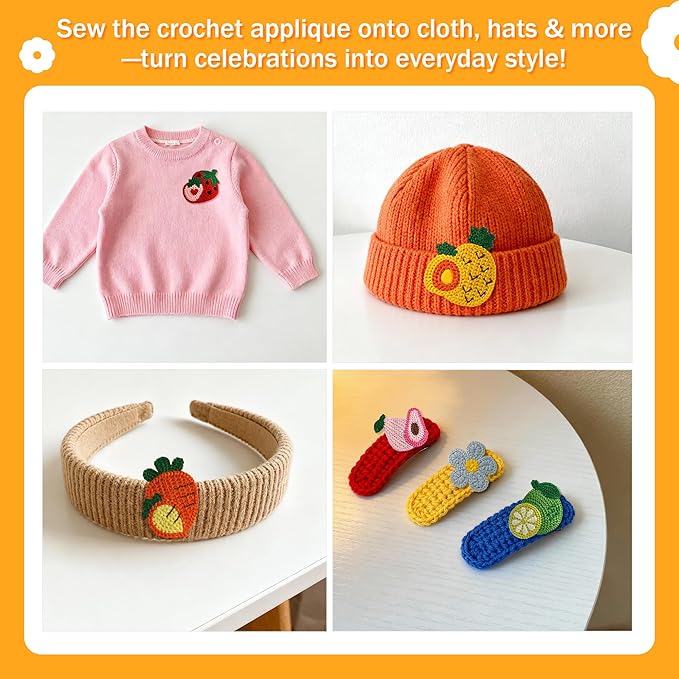 12pcs Mini Party Hats for Stuffed Animals, Small Colorful Birthday Hats with Cute Fruit Knitted Applique for Dolls Dogs Cats Rabbits, Birthday Party Decoration Supplies