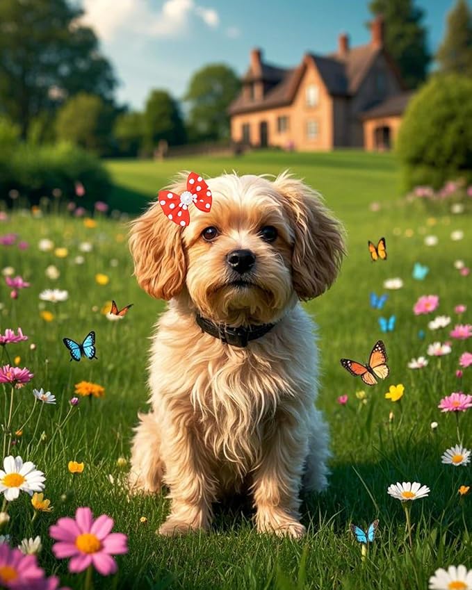 PET SHOW 10Pcs 2" Dot Small Dogs Hair Bows with French Clips Yorkie Bowknot Barrette Clips for Medium Dogs Pet Topknot Cat Grooming Hair Accessories