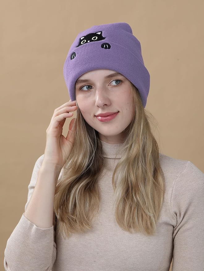Cat Hat Beanie for Lovers - Cute Women's Embroidery Themed Gifts for Mom - Funny Novelty Trendy Stuff