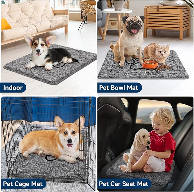 Super Absorbent Dog Door Mat, 30"*20“ Anti Slip Mat for Muddy Paws, Pet Rugs for Dirty Paws Washable That Absorbs Moisture and Dirt, for Dog Cage and Pet Resting Carpet