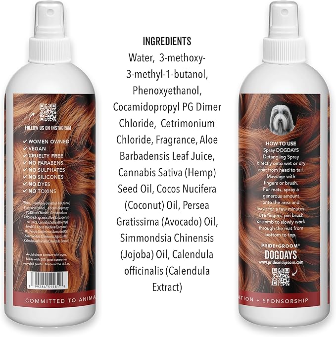 Pride and Groom DogDays Detangling Coat Spray for All Dogs | Conditioner & Detangler Spray for Shiny, Tangle-Free Fur | Hydrating & Repairing Formula with Fresh Scent | Made in USA – 16 fl oz