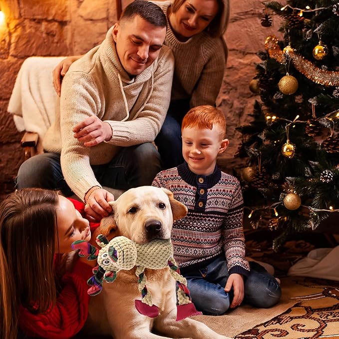 Christmas Squeaky Dog Toys- Interactive Plush Toys with 5 Squeakers- Stuffed Dog Toys for Medium & Large Breeds- Reducing Boredom and Relieving Anxiety (Elk)