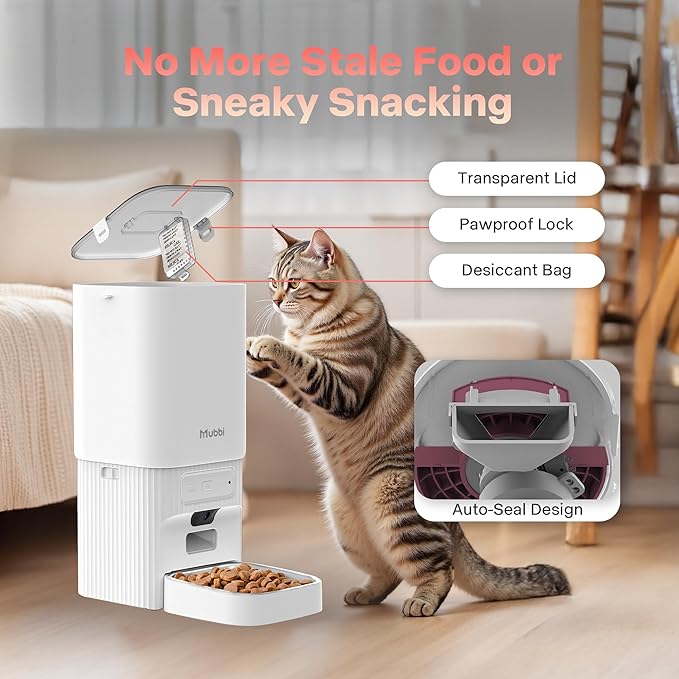 Automatic Cat Feeder with Camera, 5G WiFi Automatic Dog Feeder, 7L Cat Food Dispenser with Night Vision, 1-15 Meals, 1-99 Portions, 2-Way Audio, Jam Free, Ideal for Multiple Pets