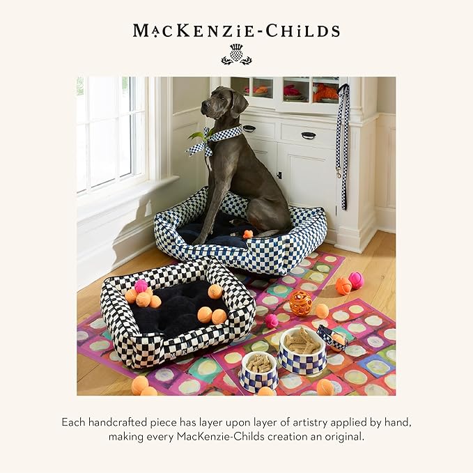 MACKENZIE-CHILDS Pup Placemat, Cute Pet-Food Mat for Dog Bowls and Cat Bowls, Blue-and-White Royal Check