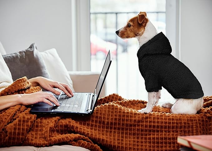 Fuzzy Dog Sweaters for Small Dogs Dog Hoodie Pet Clothes Warm Soft Cozy Coats Hooded Sweatshirt Fleece Small Pet Hoodies Sweater(Black-S)