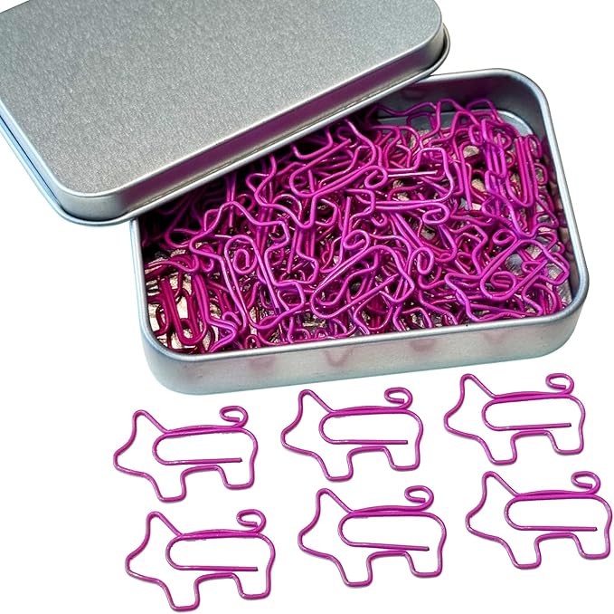 Cute Paper Clips, 60 PCS Pig Shaped Paper Clips Animal Bookmarks Clips, Assorted Colors, Fun Office Gifts for Women Men Coworkers Teachers Students Girls Boys, Christmas Gifts