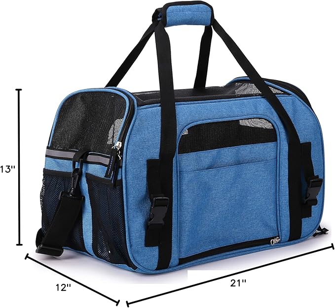 EliteField Soft Pet Carrier (3 Year Warranty, Airline Approved) Soft Sided Dog Puppy Cat Carrier Travel Bag (X-Large: 21" L x 12" W x 13" H, Sapphire Blue)
