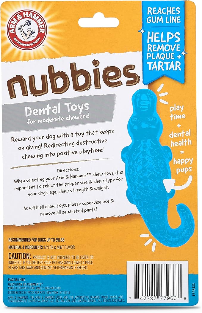 Arm & Hammer for Pets Nubbies Dental Toys Gator Dental Chew Toy for Dogs Best Dog Chew Toy for Moderate Chewers Reduces Plaque & Tartar Buildup Without Brushing, Gator (Pack of 24)