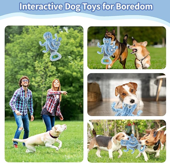 Squeaky Dog Toys for Large Dogs, Octopus Dog Toy Interactive Tug of War Dog Plush Toy to Keep Them Busy, Crinkle Dog Toy Plush Dog Toys (Blue)
