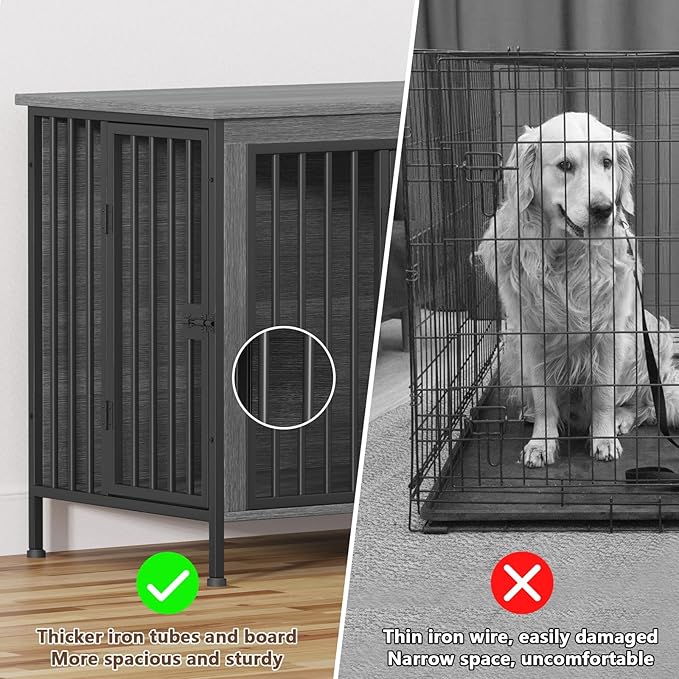 EasyCom Dog Crate Furniture for 1 or 2 Dogs, Heavy Duty Single/Double Dog Crates for Small/Medium/Large Dogs, Dog Kennel Furniture Indoor as TV Stand, Large Size 78.74" L(35-60 Pounds), Dark Grey