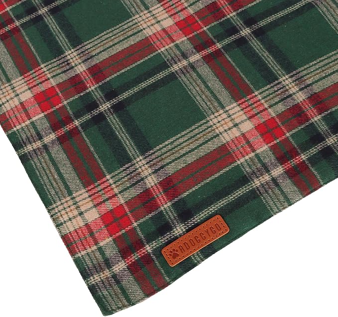 ADOGGYGO Christmas Dog Bandanas 2 Pack, Premium Cotton Fabric, Red Green Plaid Xmas Pet Scarf, Christmas Bandanas for Medium Large Dogs (Large)