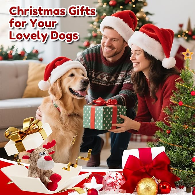 Dog Christmas Toys, Plush Chew Toys for Large Dogs, Funny Reindeer Squeaky Dog Toy with Crinkle Paper, Gifts for Dogs, Plsuh Dog Toy for Small, Middle, Large Breed, Interactive Pet Toys