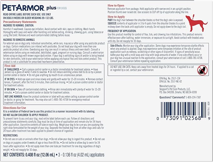 PetArmor Plus Flea and Tick Prevention for Dogs, X-Large Dog Flea and Tick Treatment, 3 Doses, Waterproof Topical, Fast Acting, For X-Large (89-132 lbs)