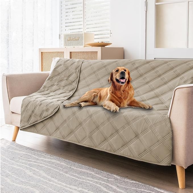fuguitex Waterproof Dog Blanket Reversible for Small Dogs Resistant Leakproof Washable Couch Cushion Bed Protector Cover for Indoor Furniture Pet Friendly(40"*50",Brown+Khaki+Khaki