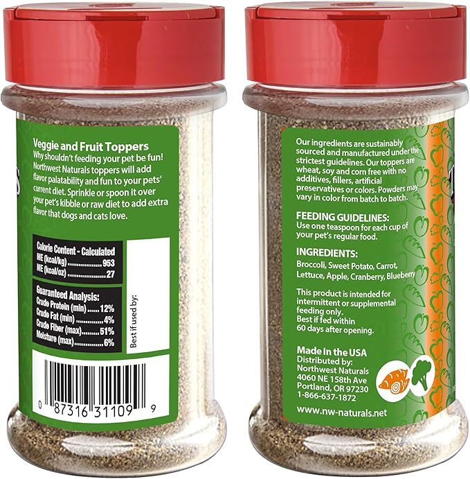 Northwest Naturals Freeze-Dried Veggie & Fruit Functional Topper - for Dogs & Cats - Healthy, Limited, Human Grade Ingredients, All Natural, Proudly Made in USA, 5 Oz (Pack of 1)