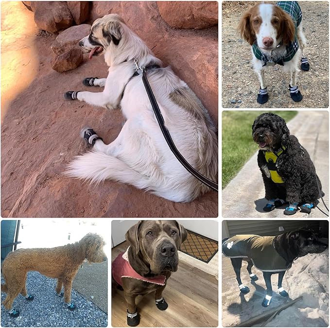 Dimicoo Water-Resistant Dog Boots for Medium Large Dogs,Non-Slip Dog Shoes for Winter Snow,Lightweight Paw Protector for Cold Pavement,Soft Dog Booties for Outdoor Walking Indoor Hardfloors