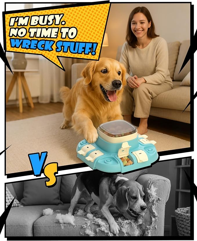 Dog Puzzle Toy:2 Levels for Smart Dogs, Slow Feeder with Button for IQ Training and Mental Enrichment for Small Medium Large Dogs