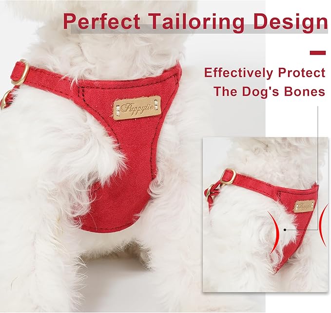 Puppytie No Pull XXS Puppy Harness with Multifunction Dog Leash,Soft Adjustable No Choke Escape Proof Pet Harness Vest,red-Camellia,XXS