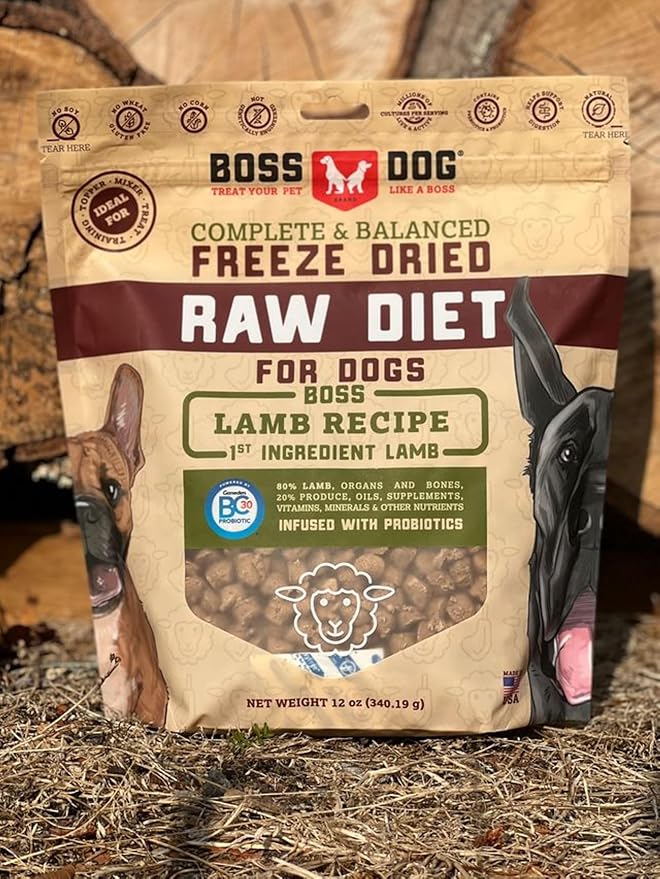 Boss Dog Complete & Balanced Freeze Dried Raw Diet for Dogs, Lamb Recipe, 12 oz Bag