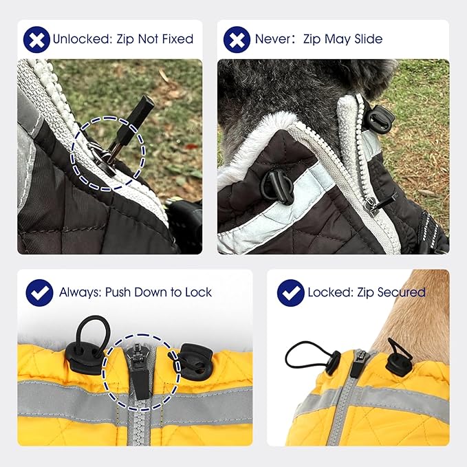 FUAMEY Dog Coat for Small Dogs,Waterproof Dog Winter Jacket with Harness Built in Puppy Cold Weather Coats Reflective Pet Vest with Zipper Warm Fleece Dogs Snowsuit Windproof Dark Blue XS