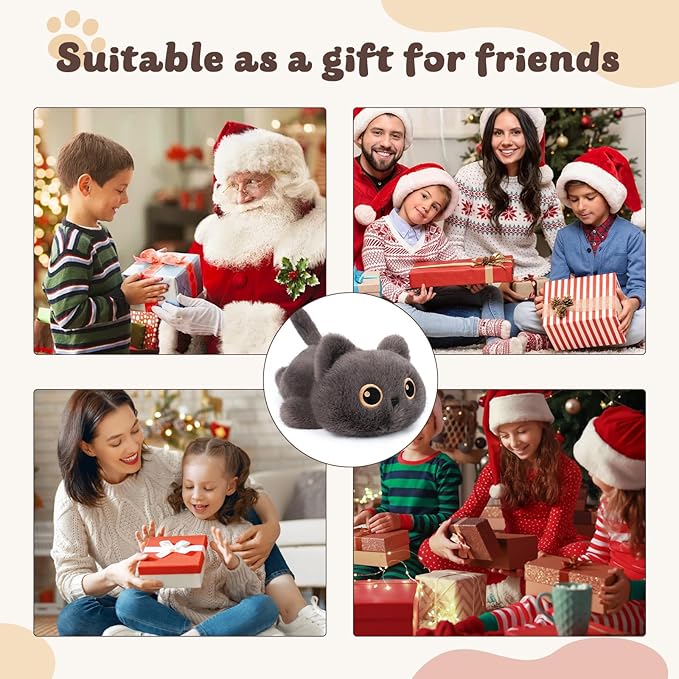 1.9 lbs Weighted Stuffed Animals Cat - Dark Grey Cat Plush, Cute cat Stuffed Animal Kawaii Plushies Hugging Toy Gifts for Kids Boys Girls & Adults