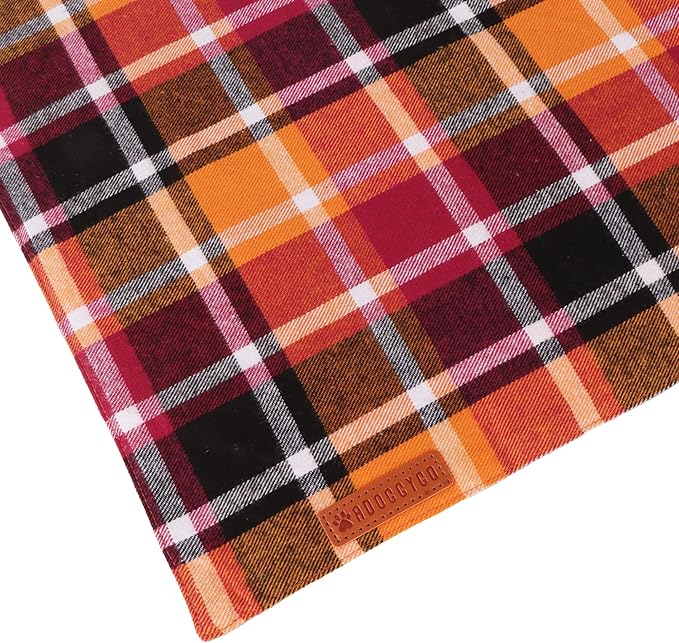 ADOGGYGO Fall Dog Bandanas 2 Pack, Premium Cotton Fabric, Orange Plaid Holiday Pet Scarf, Fall Thanksgiving Halloween Bandanas for Medium Large Dogs (Large)