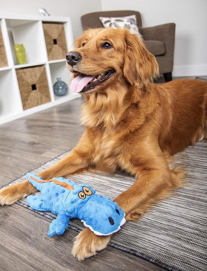 goDog Gators Squeaky Plush Dog Toy with Chew Guard Technology, Durable Fabric & Squeaker for Active Play, Blue, Large