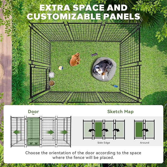 Oranland 6x4x6FT Outdoor Dog Kennel, Heavy Duty Welded Wire Steel Dog kennels with Secure Lock for Outside, Dog Pen with Waterproof Roof Cover and 2 Rotating Dog Bowls
