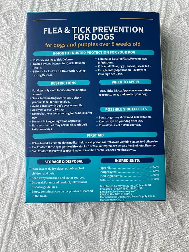 Flea and Tick Prevention for Medium Dogs, 6-Month Supply Dog Flea and Tick Treatment Drops, Topical Fast-Acting Dog Treatment for Medium Dogs Up to 23 to 44 lbs