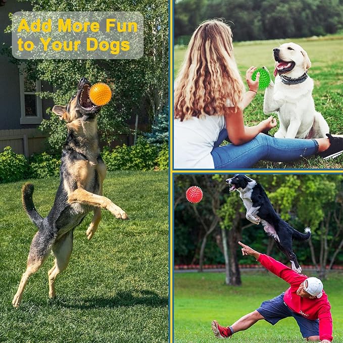 Beieverluck 12 Pack 3.5 Inch Squeaky Dog Toy Balls Spikey Dog Balls Large Dog Chew Toys for Medium Large and Small Dogs for Aggressive Chewers,4 Colors