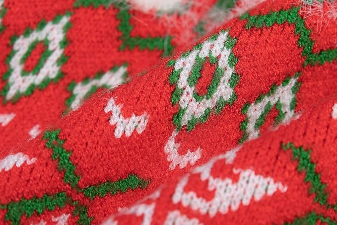 CuteBone Fancy Christmas Dog Sweater Dress, Soft and Stretchy Dog Clothes for Small Medium Dogs Girl, Christmas Snowflake Red Puppy Sweater Pullover Ruffle Dress Pet Outfit Cat Apparel