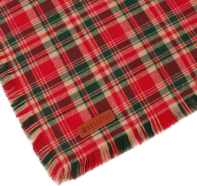 ADOGGYGO Christmas Dog Bandanas with Tassels Edges, Stylish Red Plaid Xmas Scarf, Multiple Sizes, Christmas Bandanas for Small Dogs (Small)