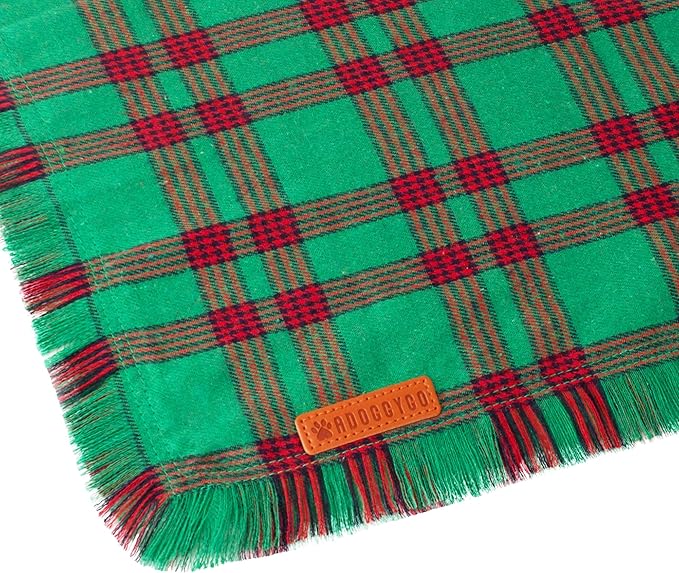 ADOGGYGO Christmas Dog Bandanas with Tassels, Red Green Plaid Pet Xmas Scarf Bib, Multiple Sizes, Christmas Bandana for Small Dogs Puppies (Small)