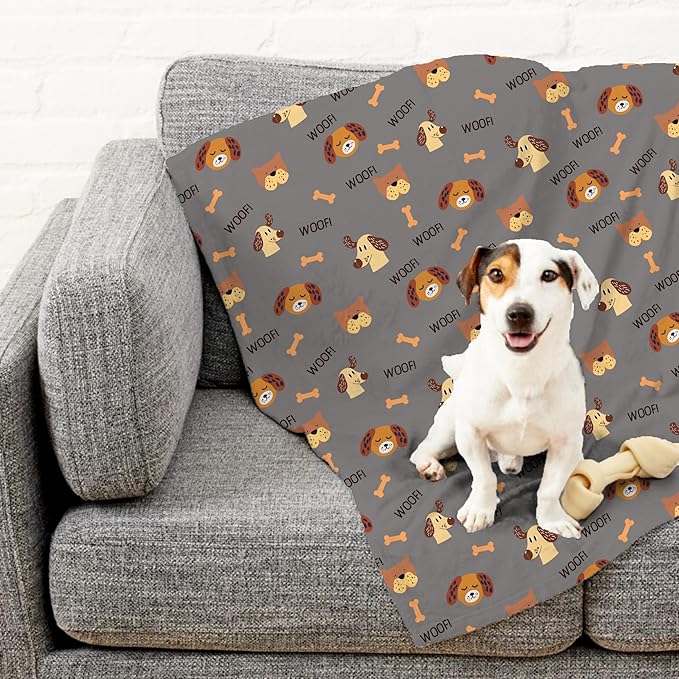 Grey Woof Plush Pet Lightweight Blanket - 60" x 80" - Cute for Dogs - Gifts and Puppy Essentials - Printed in America