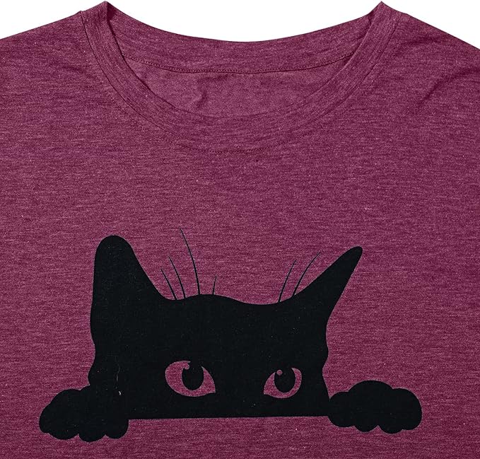 JINTING Cat Shirts for Women - Loose Fit Lightweight Long Sleeve Graphic Tee Fall Printed Crewneck Blouse Casual Tops