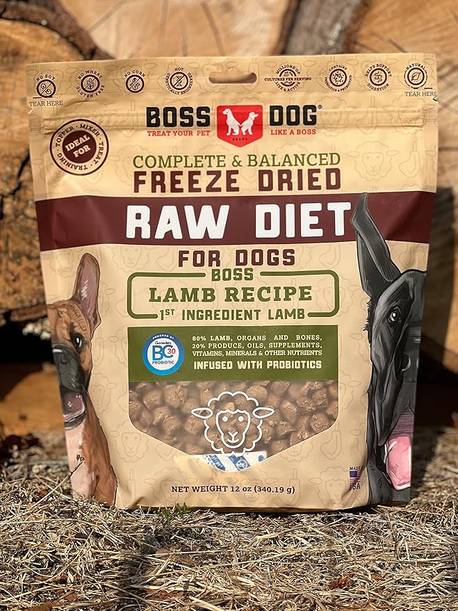 Boss Dog Complete & Balanced Freeze Dried Raw Diet for Dogs, Lamb Recipe, 12 oz Bag (Bag of 2)