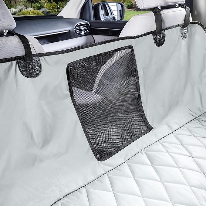 4Knines Dog Hammock for Cars, SUVs, and Small Trucks with Mesh Window (Regular, Grey) – Rear Seat Cover for 60/40 Split Bench w/Armrest & Seatbelt Access – Heavy Duty, Waterproof, Easy to Install