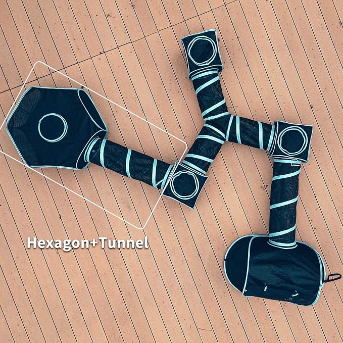 INTURN Cat Furniture Tent for Indoor and Outdoor Playpen Portable Cat Tunnels, Outdoor Kennel (Hexagon + Tunnel)